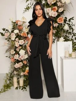 SHEIN Maternity Ruffle Trim Belted Wide Leg Jumpsuit -Curated Swimwear 1679454182eaa7dd1e09f0bf0a3866a9530e3966ba thumbnail 405x552
