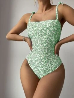 Ditsy Floral Print Tie Shoulder One Piece Swimsuit -Curated Swimwear 1679461724acf601efcc25dd96b7ae6cd976931aac thumbnail 405x552