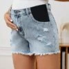 SHEIN Maternity Contrast Panel Ripped Raw Cut Denim Shorts -Curated Swimwear 16795333353f0c6b784527db47b6e6d03dbfd6ae7c thumbnail 405x552