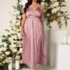 SHEIN Maternity Solid Open Back Belted Satin Halter Dress -Curated Swimwear 167953909562105222d317ace352ff0ee0578f9b5f thumbnail 405x552