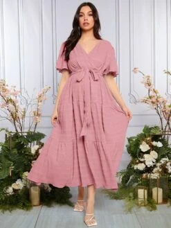 SHEIN Maternity Butterfly Sleeve Ruffle Hem Belted Dress -Curated Swimwear 1679555895dc4a360b06c492766ee8ccb50552281e thumbnail 405x552