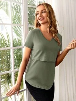 SHEIN Maternity V Neck Nursing Tee -Curated Swimwear 16795562913f665a43110a9dbc401f2a73abdcae62 thumbnail 405x552