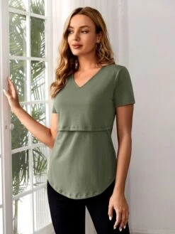 SHEIN Maternity V Neck Nursing Tee -Curated Swimwear 1679556294a4cea3832adfe400730152217265f954 thumbnail 405x552
