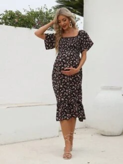 Maternity Ditsy Floral Print Square Neck Ruffle Hem Dress -Curated Swimwear 167955867947a23afec7ebf8a9279094b9170d8efe thumbnail 405x552