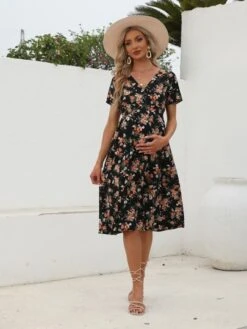 Maternity Allover Floral Print A-line Dress -Curated Swimwear 16795591691ca9806ee0a64953285c897c11b396f1 thumbnail 405x552