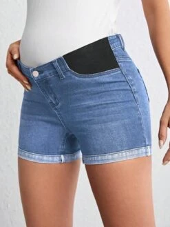 SHEIN Maternity Roll Up Hem Denim Shorts