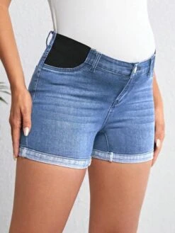 SHEIN Maternity Roll Up Hem Denim Shorts -Curated Swimwear 1679568173591d10326095a90453c661965e2f3535 thumbnail 405x552