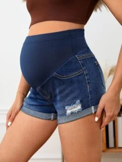 SHEIN Maternity Ripped Detail Denim Shorts
