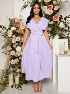 SHEIN Maternity Surplice Neck Pleated Hem Belted Dress -Curated Swimwear 16796229724293070d836658367cd3cececd355f4f thumbnail 405x552