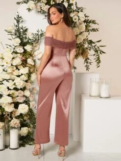 SHEIN Maternity Off Shoulder Satin Jumpsuit