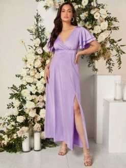 SHEIN Maternity Butterfly Sleeve Split Thigh Satin Dress -Curated Swimwear 1679638232555708bf0d39a173e83ccf021f0c2a2e thumbnail 405x552