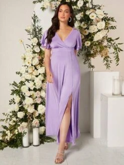 SHEIN Maternity Butterfly Sleeve Split Thigh Satin Dress -Curated Swimwear 1679638239aeef8a42c3a7c4f63091c324c278c484 thumbnail 405x552