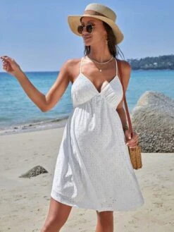 SHEIN Maternity Solid Tie Backless Schiffy Cami Dress -Curated Swimwear 1679660023addfa198b3ae699d3c1da32f76cfe290 thumbnail 405x552