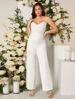 SHEIN Maternity Solid Lace Insert Cami Jumpsuit