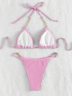 Chain Linked Halter Triangle Bikini Swimsuit