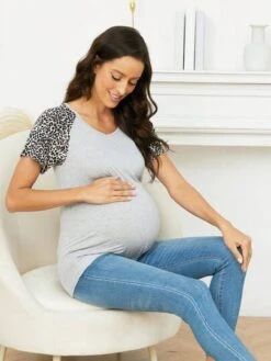 Maternity Leopard Print Raglan Sleeve Twist Hem Tee -Curated Swimwear 167989767891c4c6ed46a6f131d11ffbe8db52a98f thumbnail 405x552