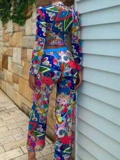 Allover Print Knot Front Cover Up Set