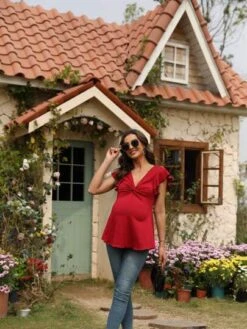 Maternity Twist Front Butterfly Sleeve Tee -Curated Swimwear 1679909593477e9ec2eab8d91c3a975e1afd782c2b thumbnail 405x552