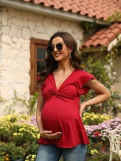 Maternity Twist Front Butterfly Sleeve Tee -Curated Swimwear 1679909599c72e0aac803547543dcb2dbaba6dde19 thumbnail 405x552