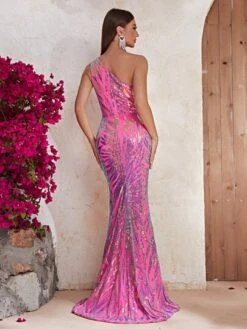 Giffniseti One Shoulder Sequin Mermaid Hem Formal Dress