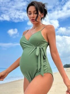 SHEIN Maternity Solid Knot Side Wrap Detail One Piece Swimsuit -Curated Swimwear 1679969720a563820c5b0db4de4bcc1d5ab785d23d thumbnail 405x552