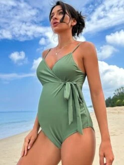SHEIN Maternity Solid Knot Side Wrap Detail One Piece Swimsuit -Curated Swimwear 16799697277908b36b20d1c94a844b02ac1393e5b6 thumbnail 405x552