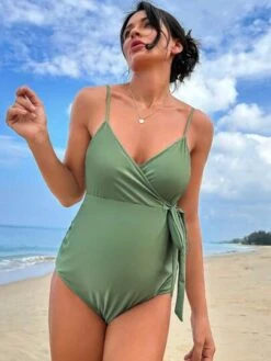SHEIN Maternity Solid Knot Side Wrap Detail One Piece Swimsuit -Curated Swimwear 1679969738bbc2fb3720725f7c5a40058e7d78c719 thumbnail 405x552