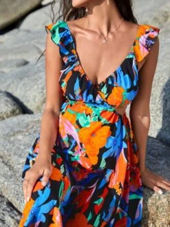 SHEIN Maternity Floral Print Cutout Waist Ruffle Trim Dress -Curated Swimwear 167997238900a548a3d69006f44aa2a8ad7579df35 thumbnail 405x552