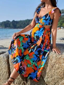 SHEIN Maternity Floral Print Cutout Waist Ruffle Trim Dress -Curated Swimwear 167997239472ae28e7e54bf7e20b8937b6beeda66b thumbnail 405x552