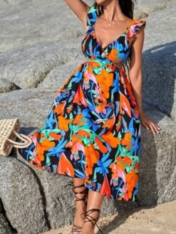 SHEIN Maternity Floral Print Cutout Waist Ruffle Trim Dress -Curated Swimwear 1679972401d5b461245ddd33dde32c4a49fc38ac04 thumbnail 405x552