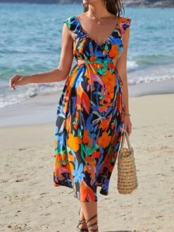 SHEIN Maternity Floral Print Cutout Waist Ruffle Trim Dress -Curated Swimwear 1679972406f012153a46cc6f112a287040e131cb11 thumbnail 405x552