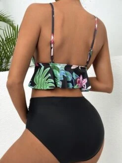 SHEIN Maternity Tropical Print Ruffle Hem Bikini Swimsuit