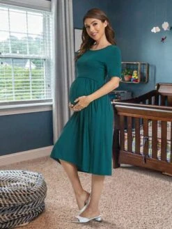 Maternity Solid Nursing Detail Dress -Curated Swimwear 1679988637a0f676cfe66555fb0079685cfefb83ba thumbnail 405x552