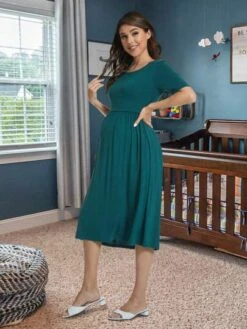 Maternity Solid Nursing Detail Dress -Curated Swimwear 16799886392a44577a93e474de768dcba81b1cd117 thumbnail 405x552