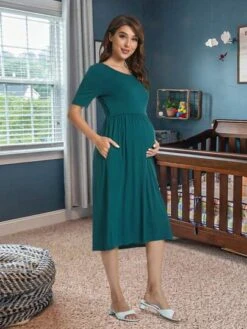 Maternity Solid Nursing Detail Dress -Curated Swimwear 1679988641dcc3c7de6fe811b2b2c29f7082349090 thumbnail 405x552