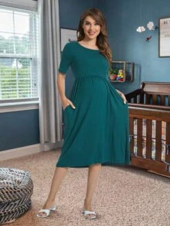 Maternity Solid Nursing Detail Dress -Curated Swimwear 1679988669b8df0631c0bd08eb93bcac82029a2a92 thumbnail 405x552