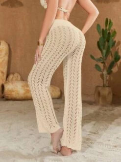 Hollow Out Knot Front Knitted Cover Up Pants