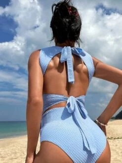 SHEIN Maternity Solid Tie Backless One Piece Swimsuit -Curated Swimwear 16800627962abbcfb13669be9da6c43a854e890a2e thumbnail 405x552