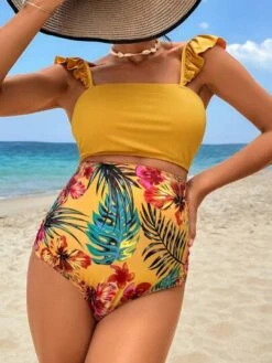 SHEIN Maternity Tropical Print Ruffle Trim Bikini Swimsuit -Curated Swimwear 1680062804ba6e20e85107f1583830d3dffa0fd383 thumbnail 405x552