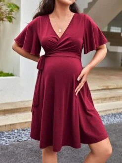 SHEIN Maternity Surplice Neck Knot Side Nursing Dress -Curated Swimwear 168006280879f5d163a7784f87cad842cb15af1e41 thumbnail 405x552