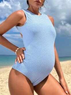 SHEIN Maternity Solid Tie Backless One Piece Swimsuit -Curated Swimwear 1680062817e221a0c2c3baeefd1d8128574f201f94 thumbnail 405x552