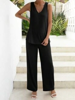 SHEIN Maternity Solid Tank Top & Pants Set -Curated Swimwear 1680073329b80657c4c67845ee7cc67ab3ae2ca2fc thumbnail 405x552