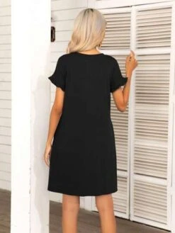 DEARCASE Solid Frill Trim Tee Dress