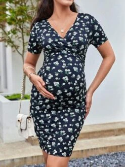 SHEIN Maternity Nursing Ditsy Floral Print Surplice Neck Bodycon Dress -Curated Swimwear 1680081645346f36912c0d431a77a2966d0d41fc23 thumbnail 405x552