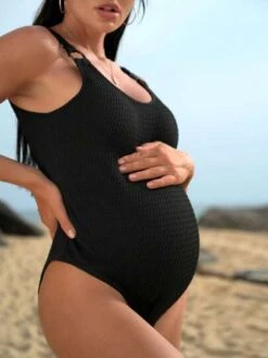 SHEIN Maternity Solid Ring Linked One Piece Swimsuit -Curated Swimwear 1680141408c146a99a6e5975a897169e9ef36a33b9 thumbnail 405x552