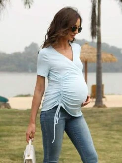 Maternity Surplice Neck Drawstring Side Tee -Curated Swimwear 1680153086187b7ccb1be89629c264128cdb744ad5 thumbnail 405x552