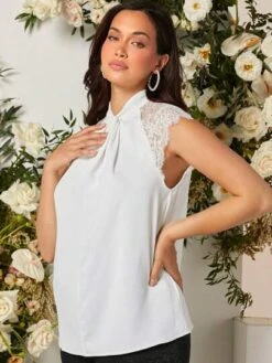 SHEIN Maternity Contrast Lace Raglan Sleeve Twist Front Keyhole Back Blouse -Curated Swimwear 168015977580f9a8061608e338b01eaa6ddcdc29b7 thumbnail 405x552