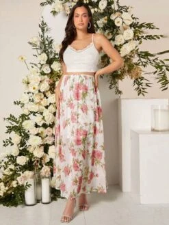 SHEIN Maternity Lace Cami Top & Floral Print Adjustable Waist Skirt Set -Curated Swimwear 1680159780356997f31af8adb97de4495e610f4b59 thumbnail 405x552