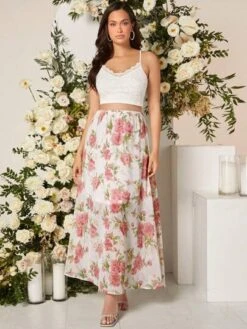SHEIN Maternity Lace Cami Top & Floral Print Adjustable Waist Skirt Set -Curated Swimwear 1680159784aed8b42bdfda58a745bd732277808319 thumbnail 405x552
