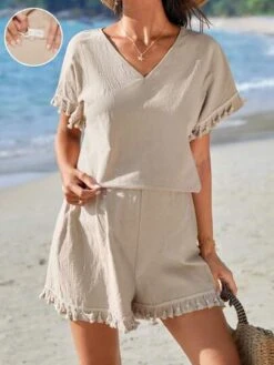 SHEIN Maternity Batwing Sleeve Top & Shorts -Curated Swimwear 1680168665c3d52a7406fc6367bdc620dfa023ad52 thumbnail 405x552